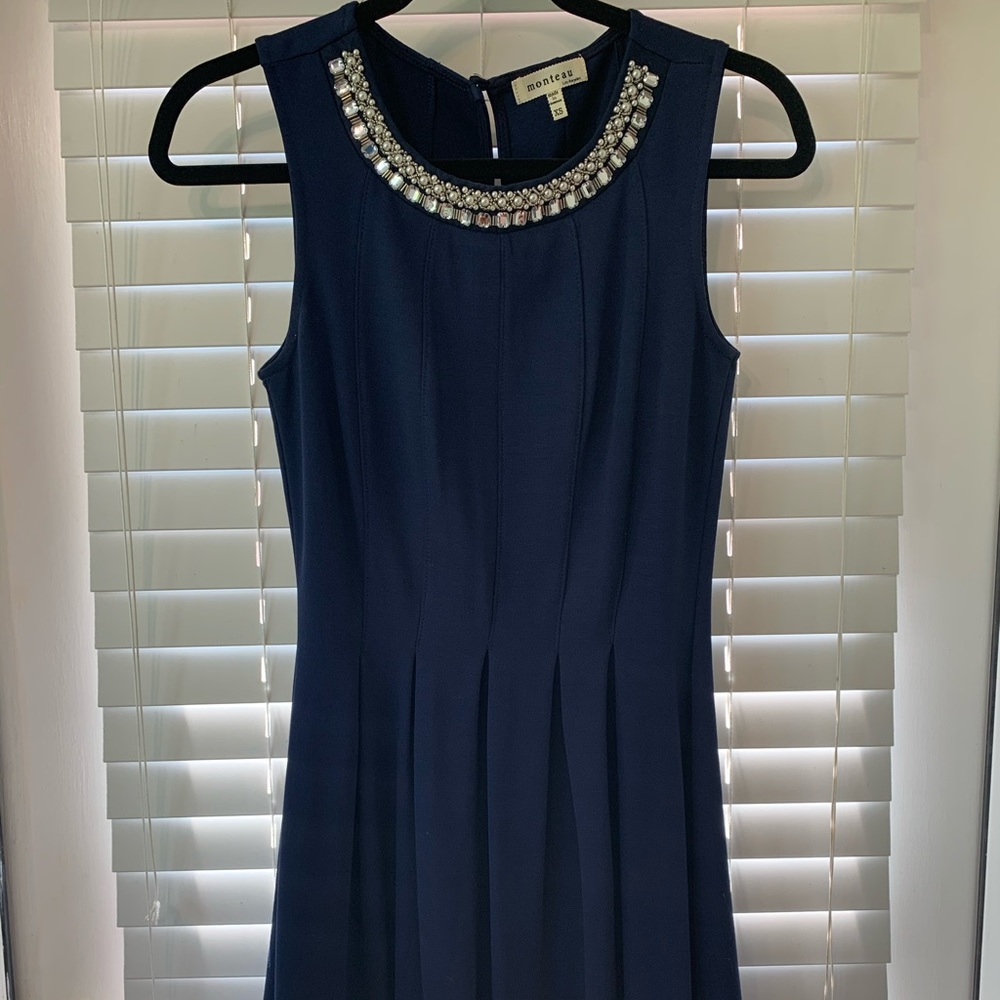 Navy pleated mini dress